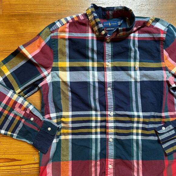 Ralph Lauren navy red yellow plaid pattern long sleeve button up shirt SIZE 18 - Picture 4 of 6